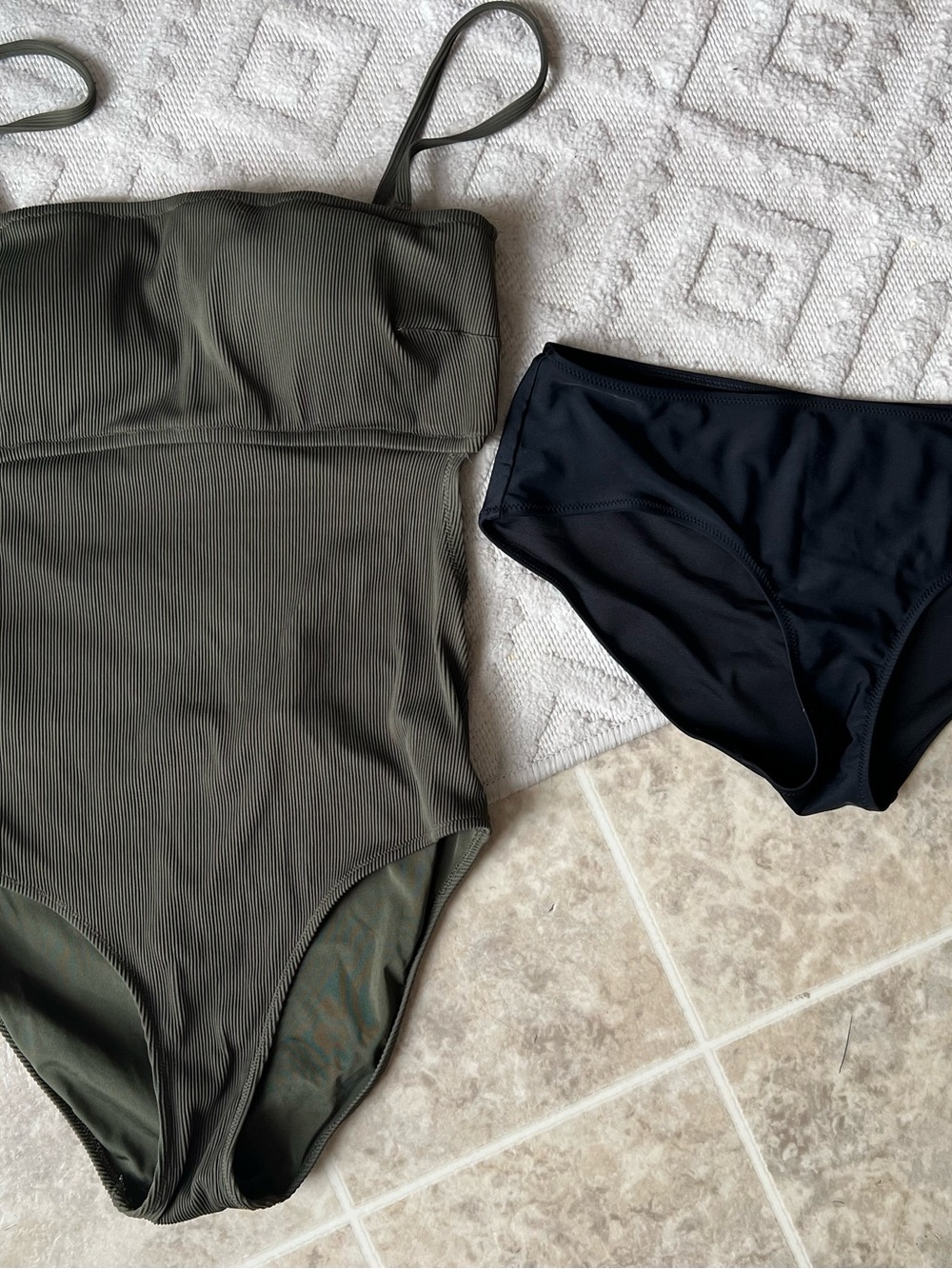 Aerie Olive Ribbed One-Piece Swimsuit and Black Bikini Bottom Bundle/Lot